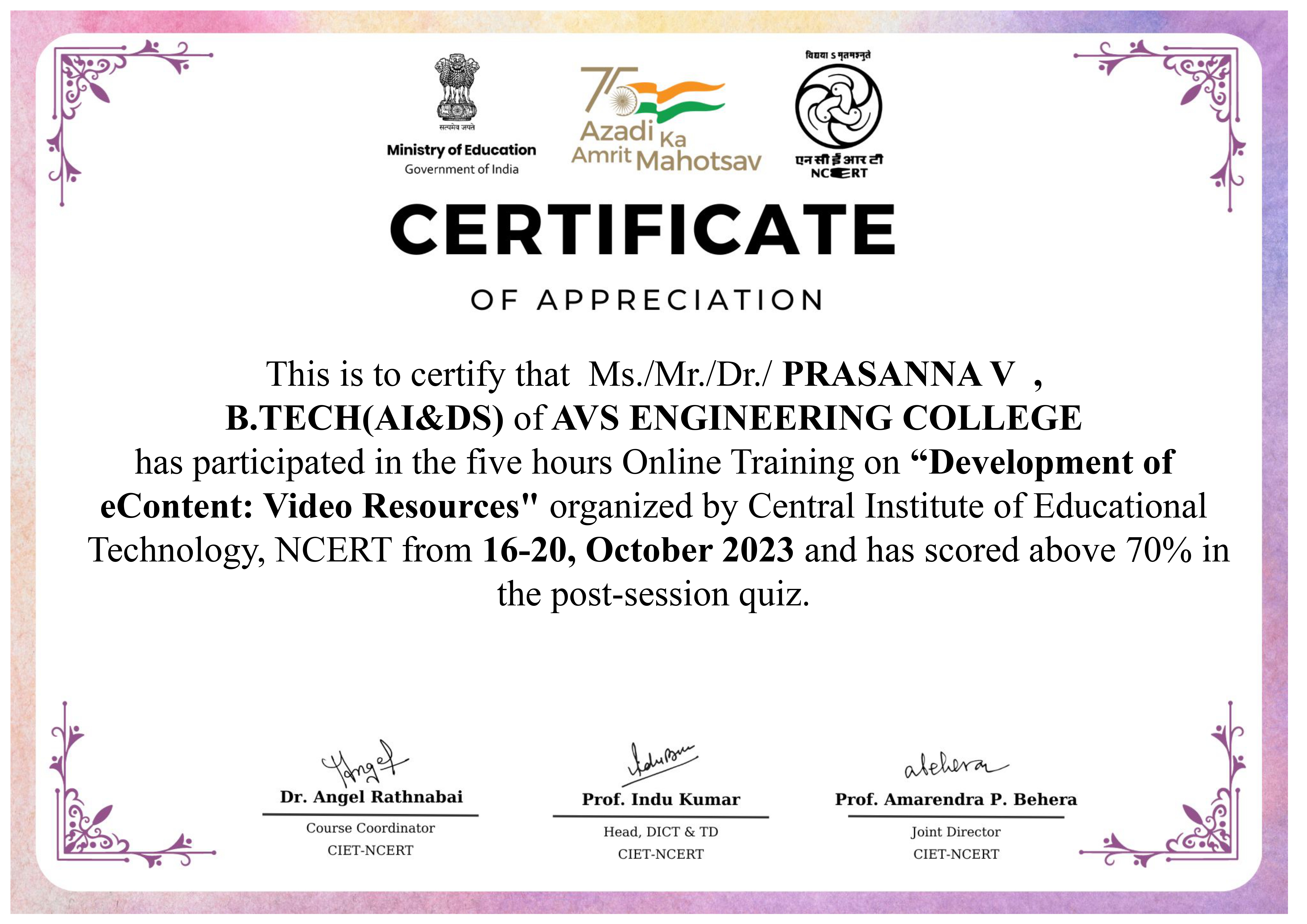 E-Content Development Certificate